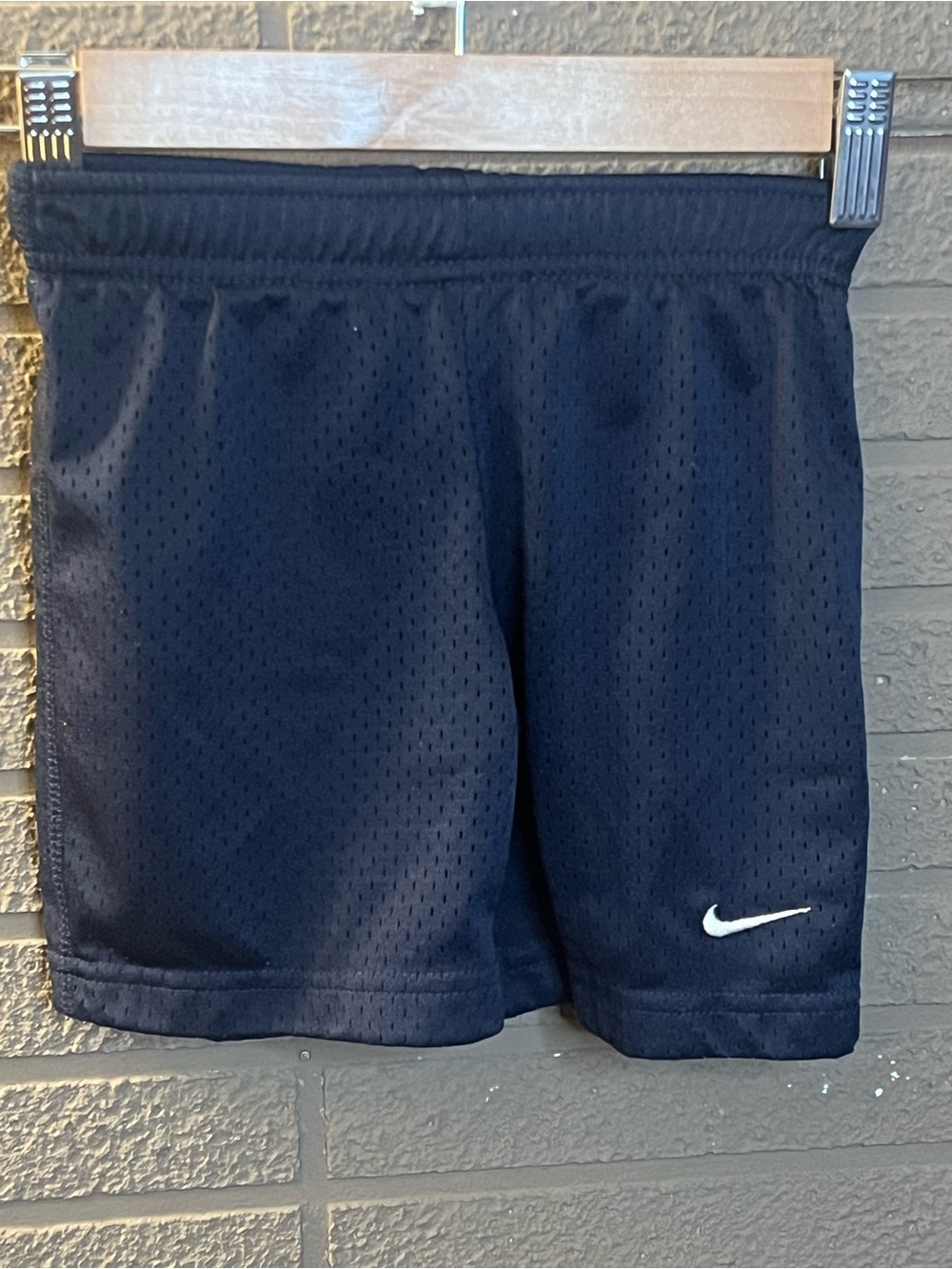 Nike Navy Mesh Athletic Shorts with White Swoosh